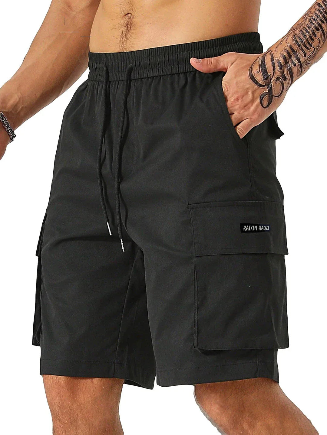 Drawstring waist men's multi-pocket workwear shorts in various colours, designed for comfort and functionality on the job site or for DIY projects.