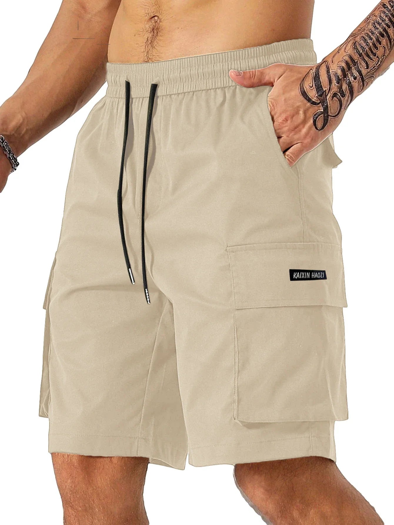 Drawstring waist men's multi-pocket workwear shorts in various colours, designed for comfort and functionality on the job site or for DIY projects.