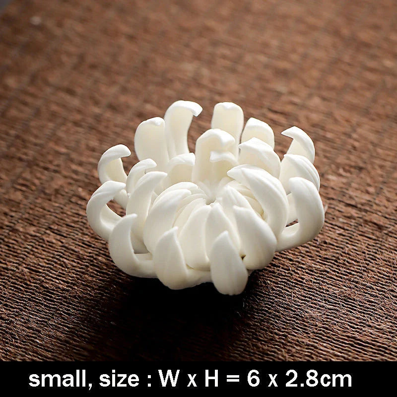 Elegant ceramic incense burner with chrysanthemum design, available in white and yellow colours and three sizes