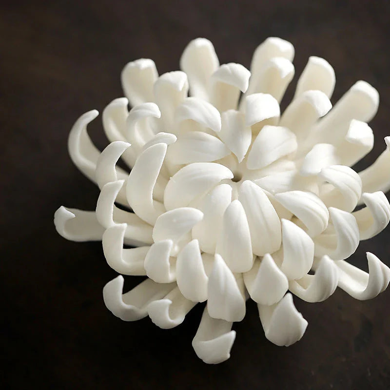 Elegant ceramic incense burner with chrysanthemum design, available in white and yellow colours and three sizes