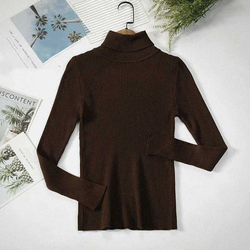 Solid Colour Pit Strip Knit Pullover Turtleneck Sweater in various colours
