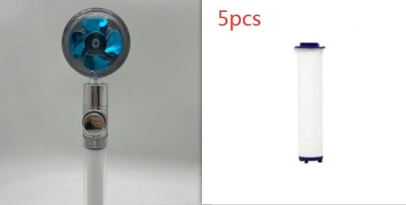 360-degree rotating high-pressure shower head with built-in fan and adjustable water spray