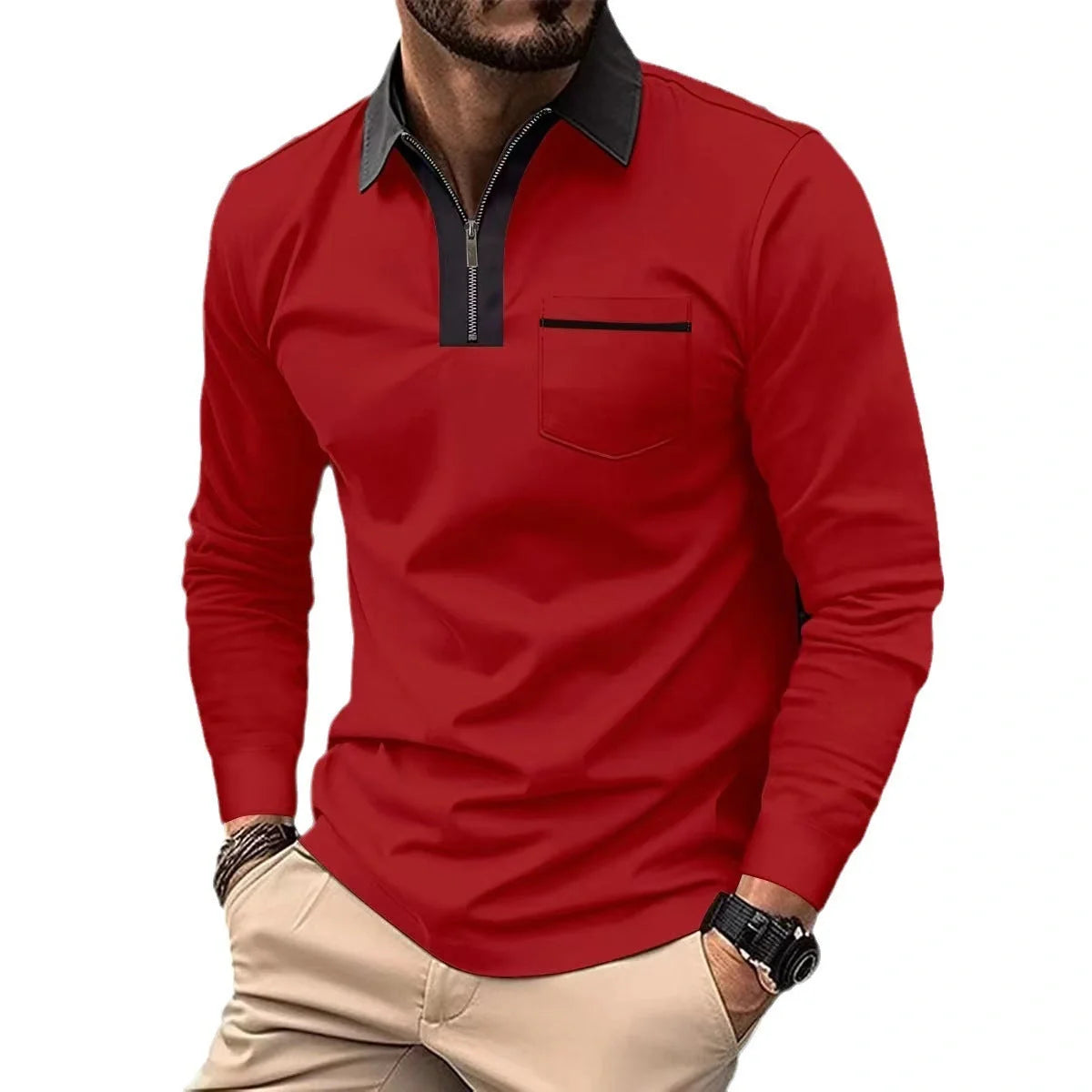 2024 Autumn Men's Long Sleeve Zipper Polo Shirts in various colours