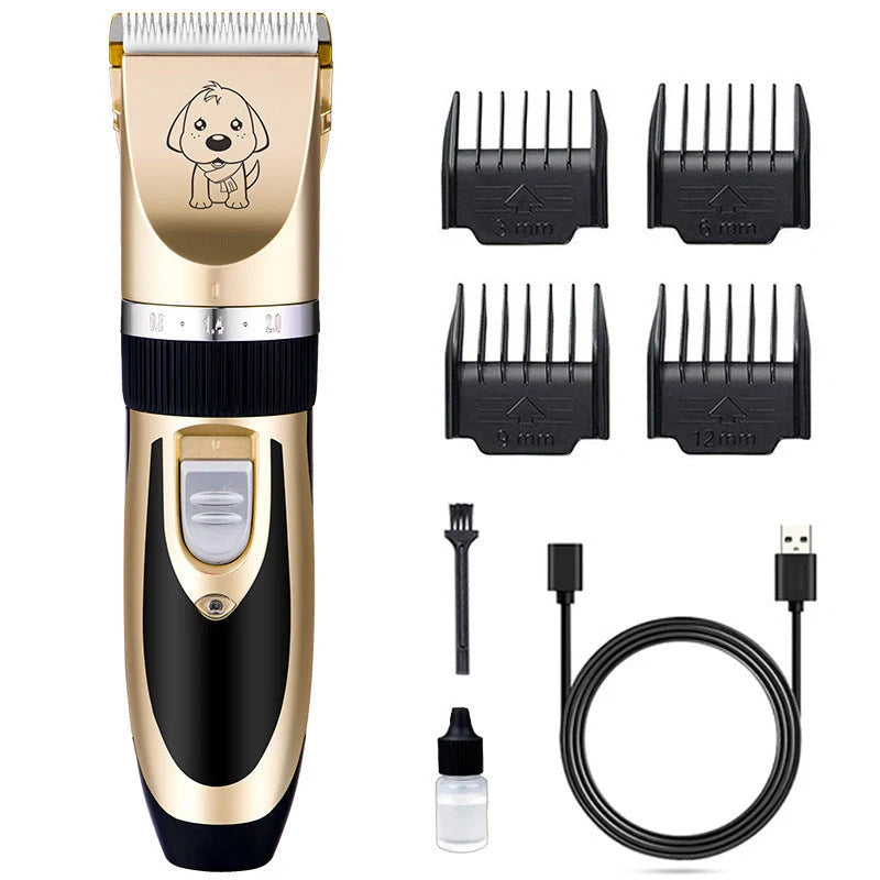 Professional pet grooming clippers with titanium ceramic blades and adjustable settings
