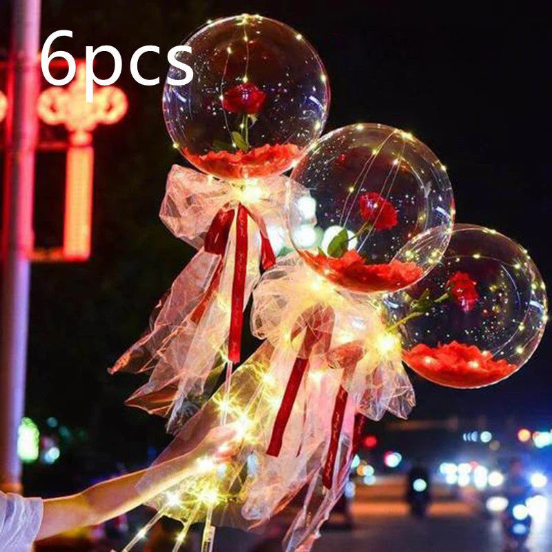 A luminous bouquet of glowing rose-shaped balloons, creating a magical and enchanting display.