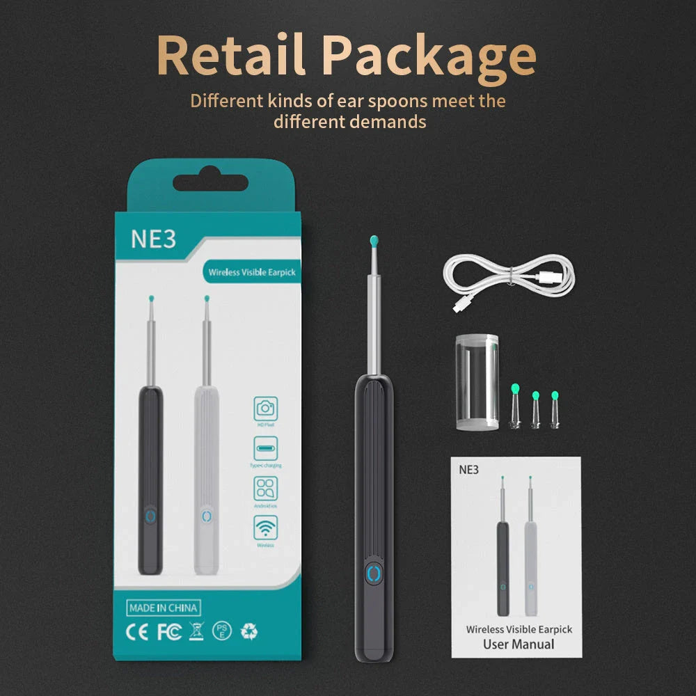 Wireless Otoscope Ear Wax Removal Tool with 360° HD Camera and LED Light for Comprehensive Ear Examination and Cleaning