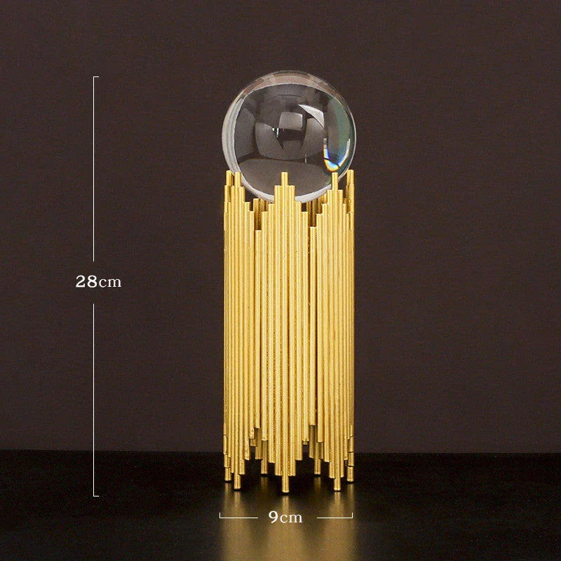 Elegant crystal ball home decor ornaments with a luxurious golden metal finish and minimalist modern design
