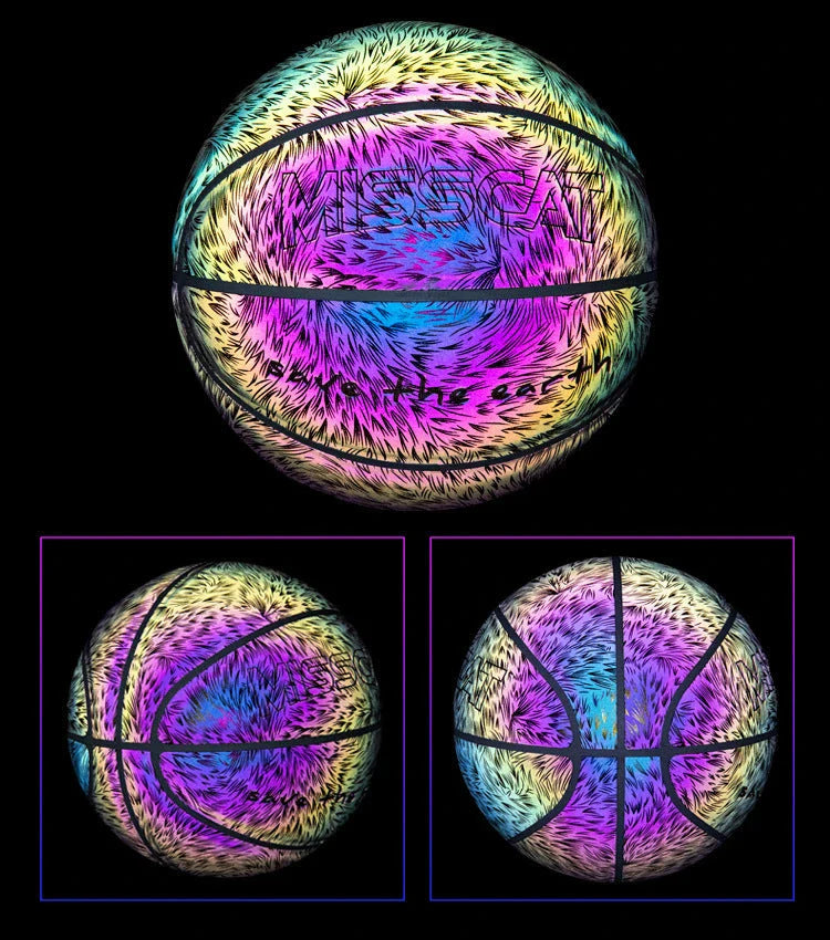 Luminous glow-in-the-dark basketball with reflective design for night games and outdoor activities