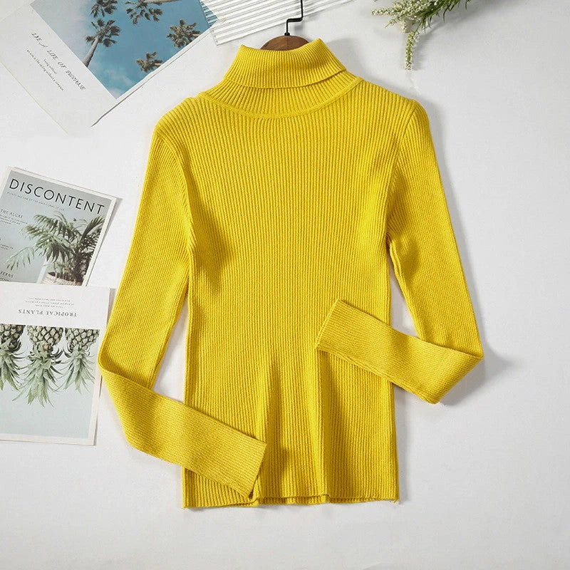Solid Colour Pit Strip Knit Pullover Turtleneck Sweater in various colours