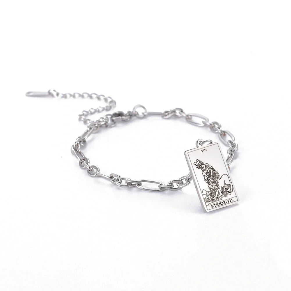 12 Tarot Card Series Fashion Trend Long Oval Link Chain Bracelet in gold and silver finishes