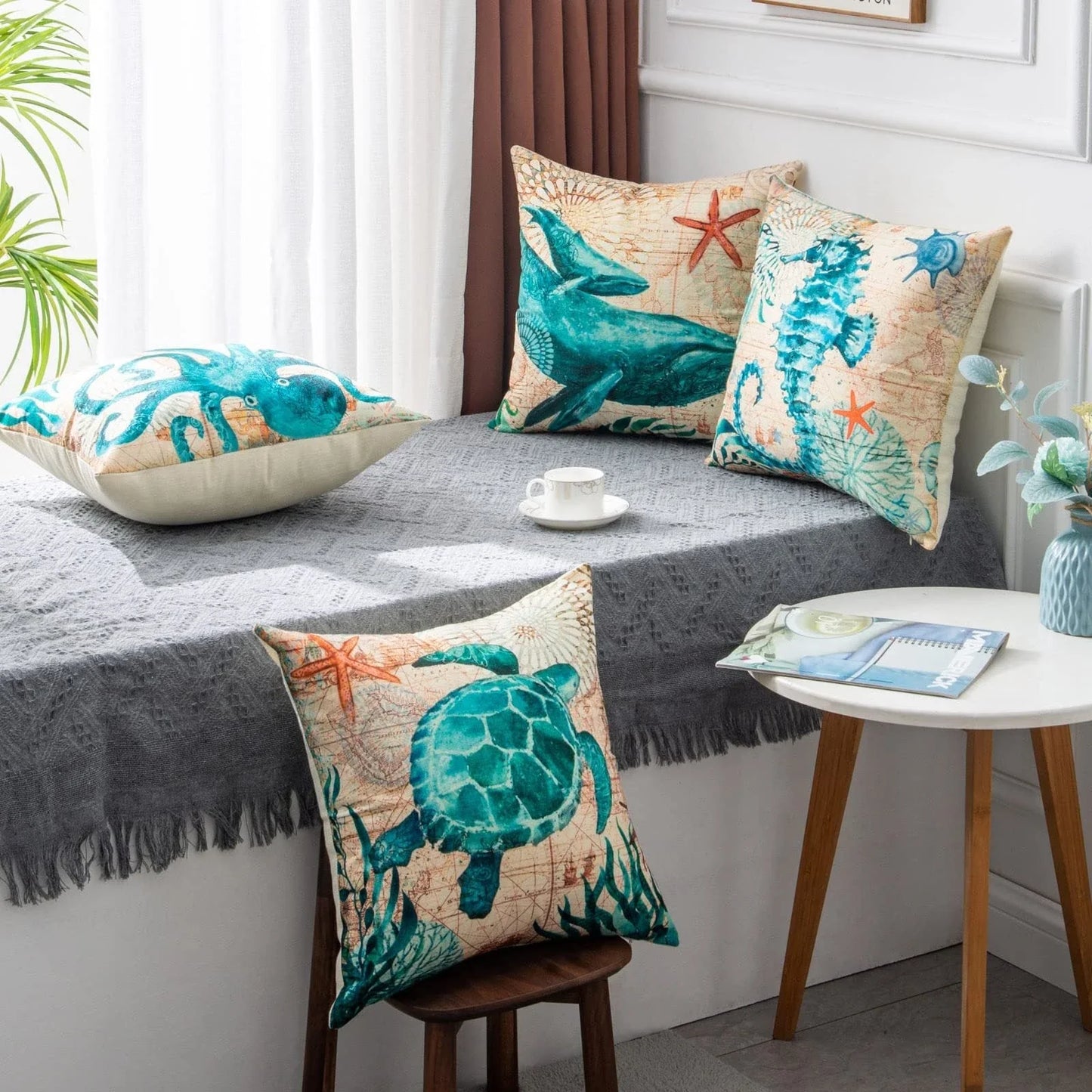 Stylish Sea Life Cushion Covers featuring vibrant marine-inspired designs to enhance British home decor