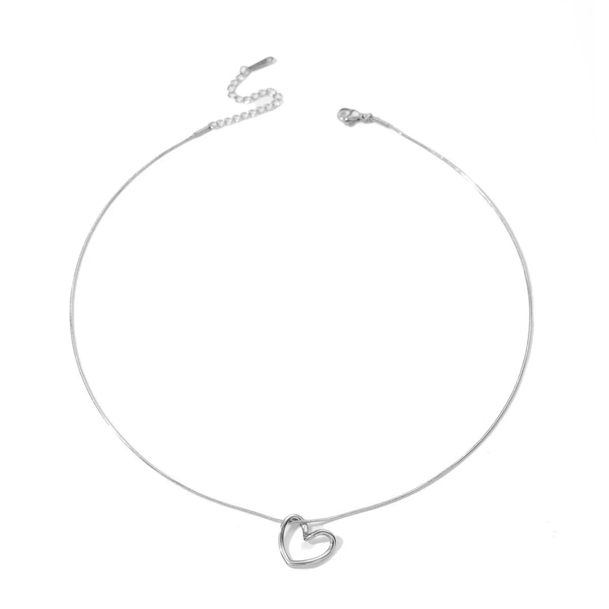 Titanium steel heart pendant necklace in gold and silver finishes, featuring an elegant and adjustable design for a customized fit