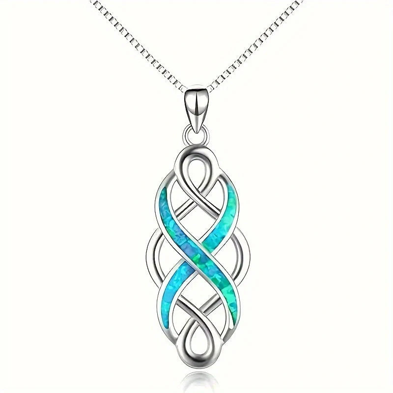Elegant blue Celtic knot pendant necklace with ellipse and ring design, showcasing the rich cultural heritage of Ireland