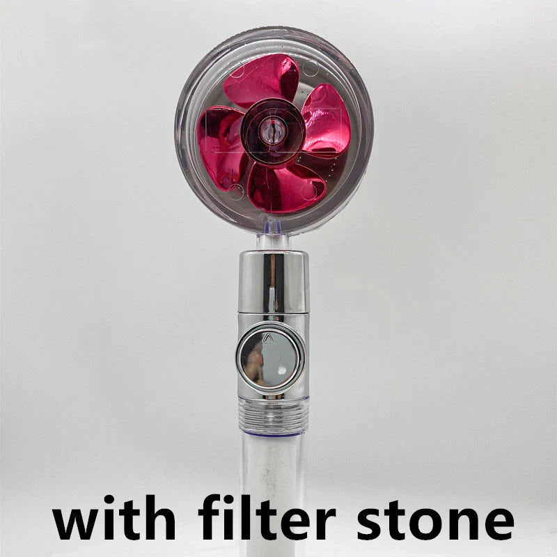 360-degree rotating high-pressure shower head with built-in fan and adjustable water spray