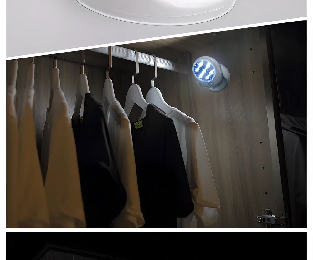 Motion-activated LED light with 360-degree rotation and adjustable tilt for versatile indoor and outdoor use