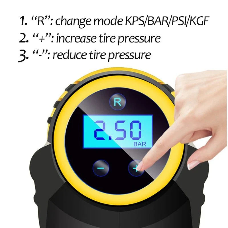 Powerful digital air compressor with automatic shut-off and versatile pressure unit options for effortless tyre inflation in the UK