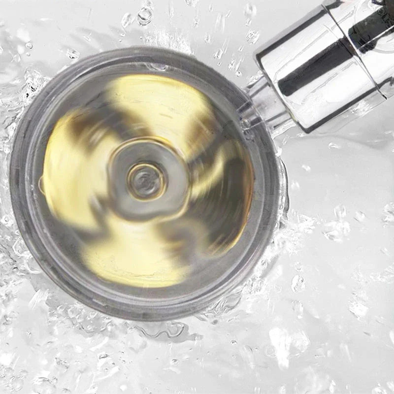A high-pressure shower head with a stop button, cotton filter, and powerful water pressure for a luxurious bathing experience.