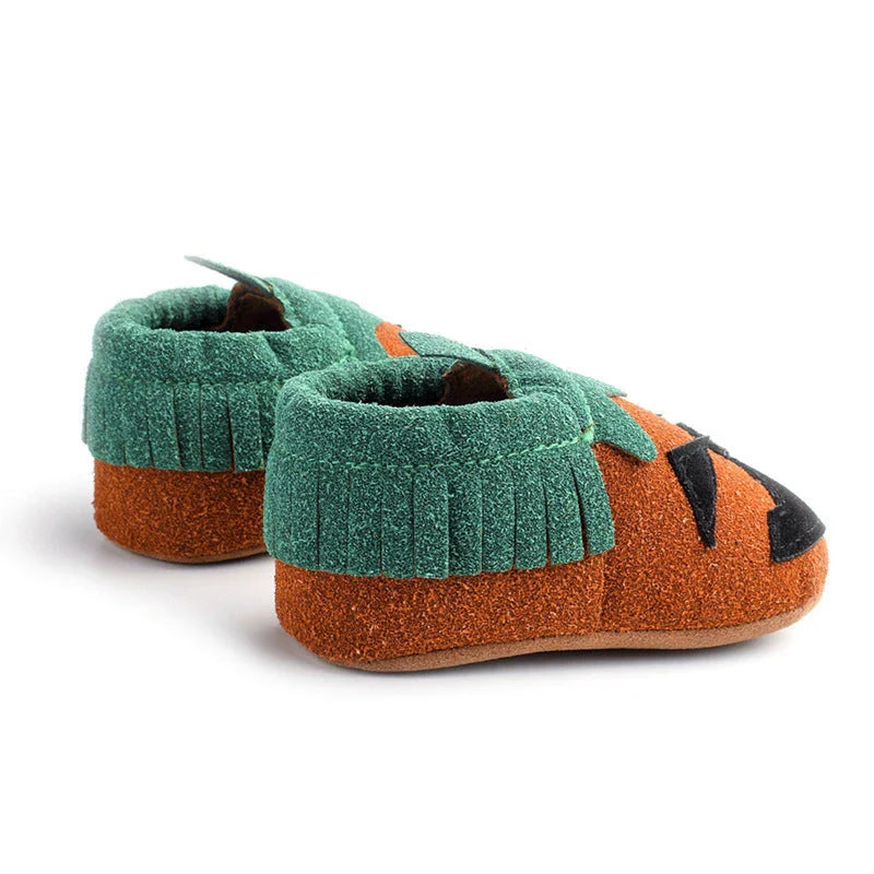Adorable Halloween-themed pumpkin slip-on shoes for toddlers in vibrant yellow