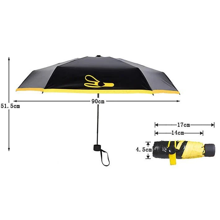 Compact folding umbrella in multiple colours, offering sun protection and windproof design for all-weather use in the UK