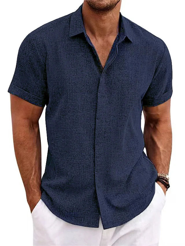 Men's stylish loose linen short-sleeved t-shirt in various colours