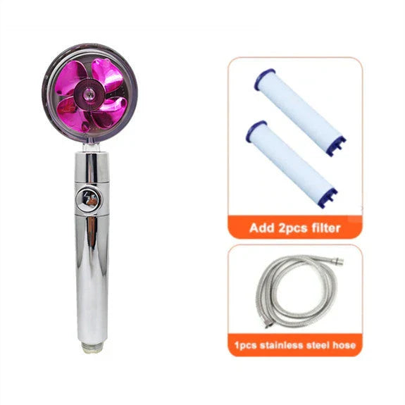 360-degree rotating high-pressure shower head with built-in fan and adjustable water spray