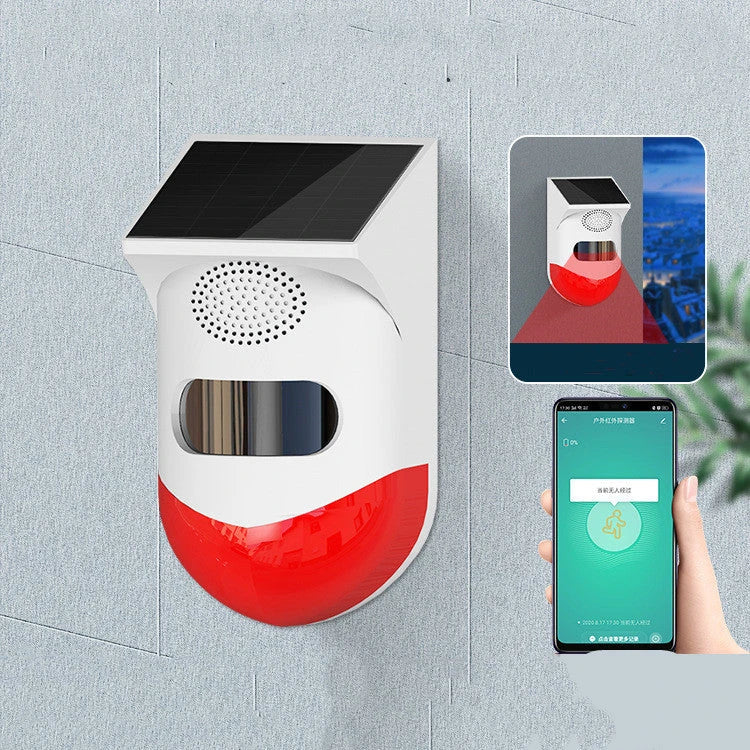 Solar-powered infrared motion-activated alarm with remote control for home and business security