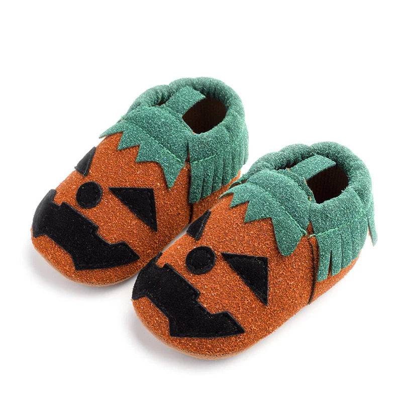 Adorable Halloween-themed pumpkin slip-on shoes for toddlers in vibrant yellow