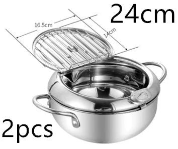 Premium stainless steel folding fryer with thermometer, perfect for frying french fries and other crispy dishes