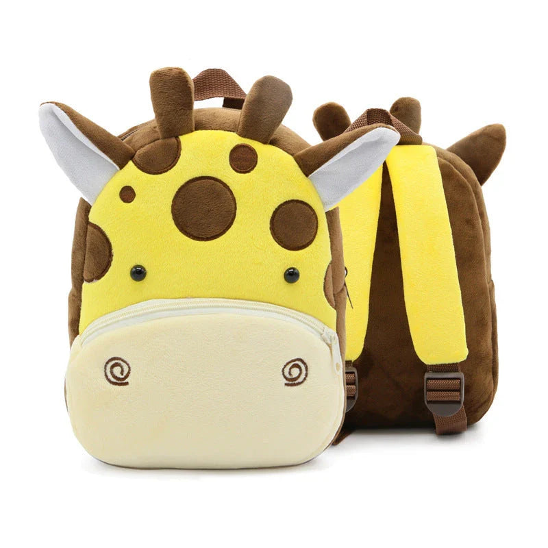 Adorable plush backpacks featuring various animal designs, perfect for primary school children