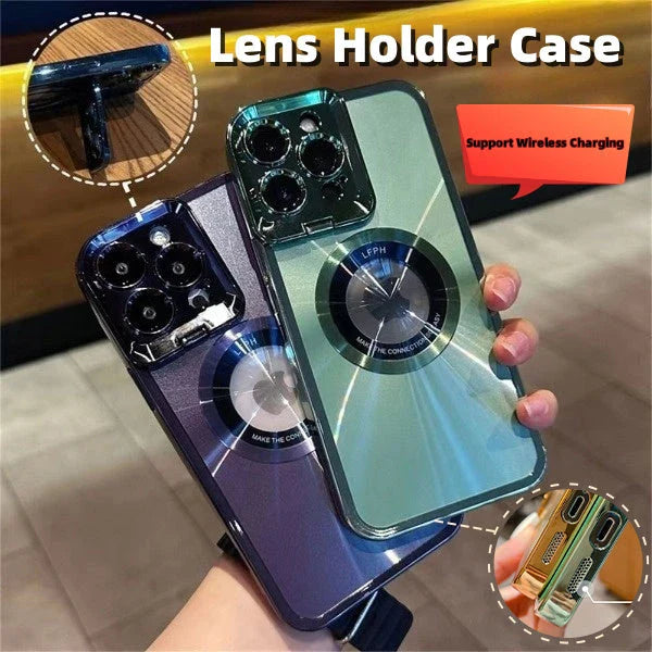 Sleek and stylish Magsafe phone case with invisible camera stand and CD pattern design