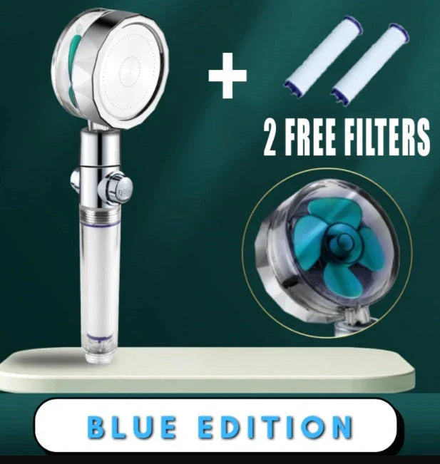 360-degree rotating high-pressure shower head with built-in fan and adjustable water spray