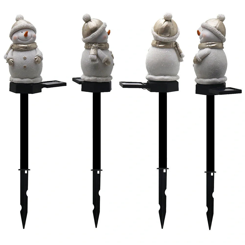 Solar-powered snowman garden light with automatic dusk-to-dawn illumination