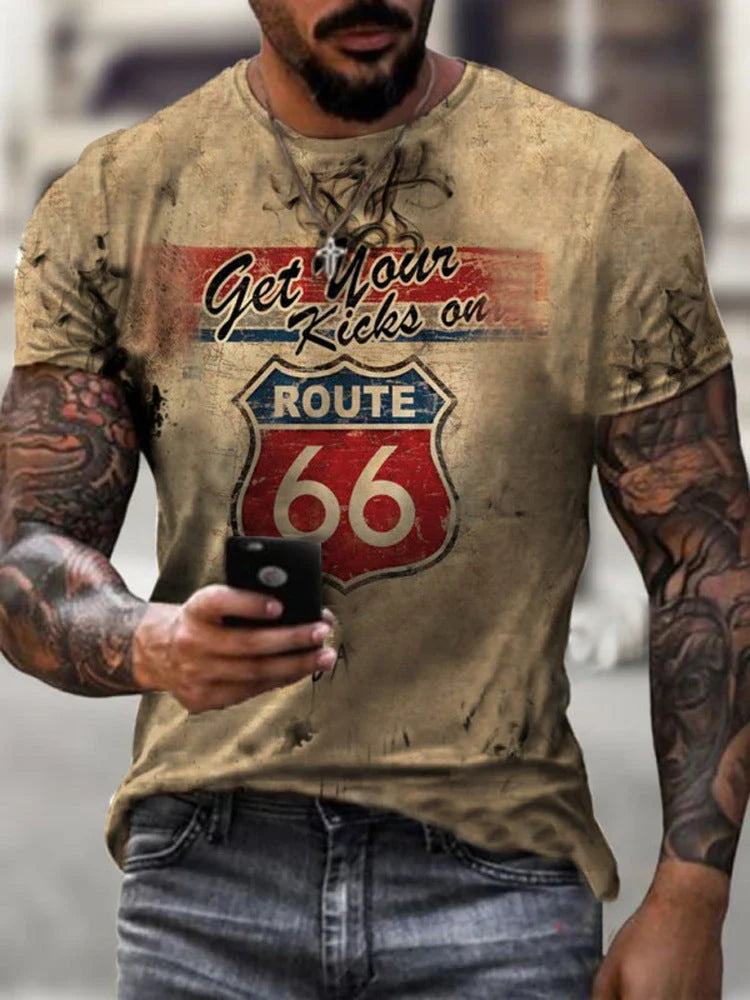 Men's round neck short sleeve t-shirt with stylish digital print design in various color options