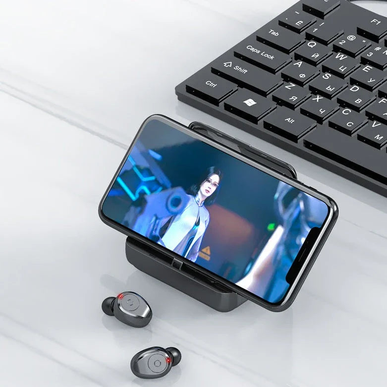 Premium Binaural Bluetooth Headset with Portable Power Bank for Exceptional Sound Quality and Charging on the Move