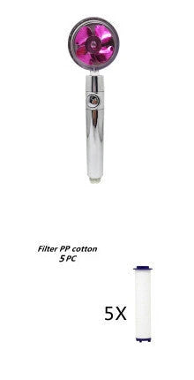 A high-pressure shower head with a stop button, cotton filter, and powerful water pressure for a luxurious bathing experience.