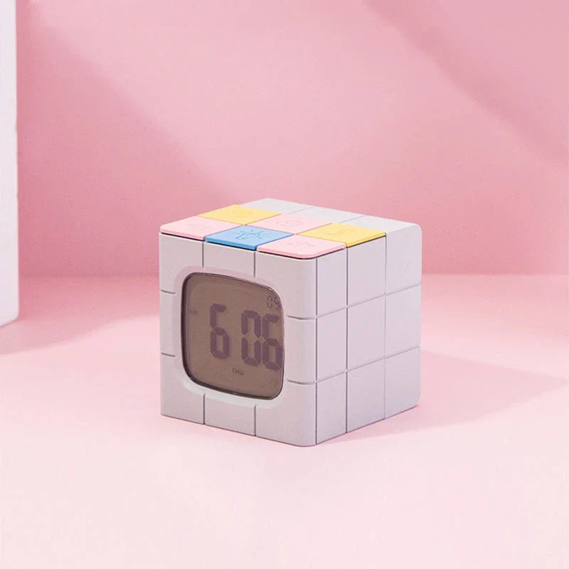 Multifunctional Rubik's Cube Alarm Clock with voice control, LED lighting, and Pomodoro timer