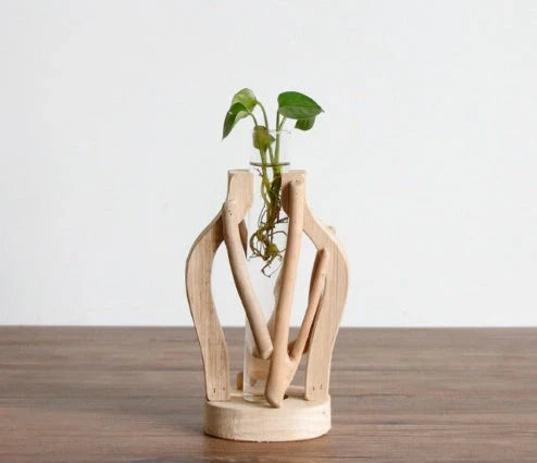 Elegant handcrafted wooden vase with intricate detailing, designed to elevate home decor