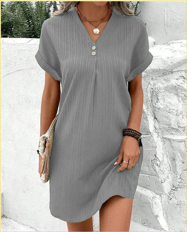 Stylish V-neck short-sleeved women's dress in various colours