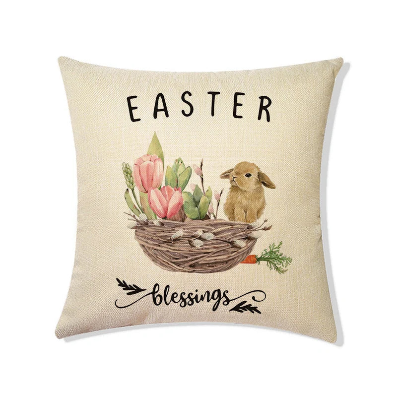 Rabbit Easter Eggs Truck Flower Basket Cushion Cover 45x45cm Nordic Style