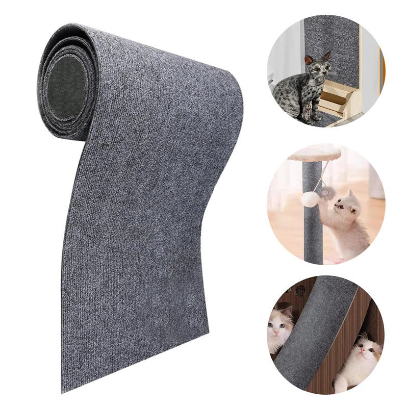 Versatile self-adhesive scratch pad with various color and size options, designed to protect furniture and satisfy a cat's natural scratching needs.
