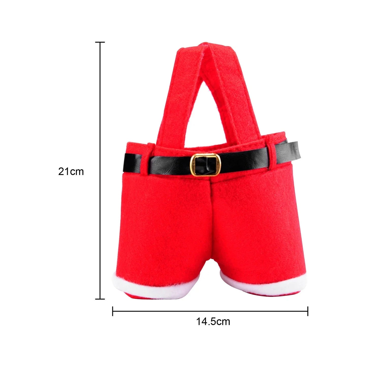 Festive Santa pants-shaped cloth gift bag in red, perfect for holding Christmas candies and small gifts