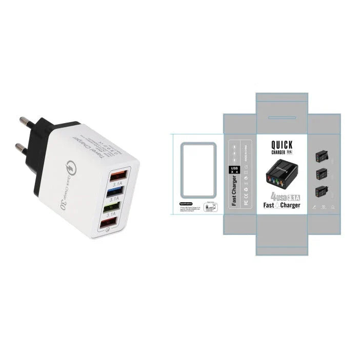 4-Port High-Speed USB Wall Charger with Quick Charge 3.0 Technology for Simultaneous Charging of Multiple Devices