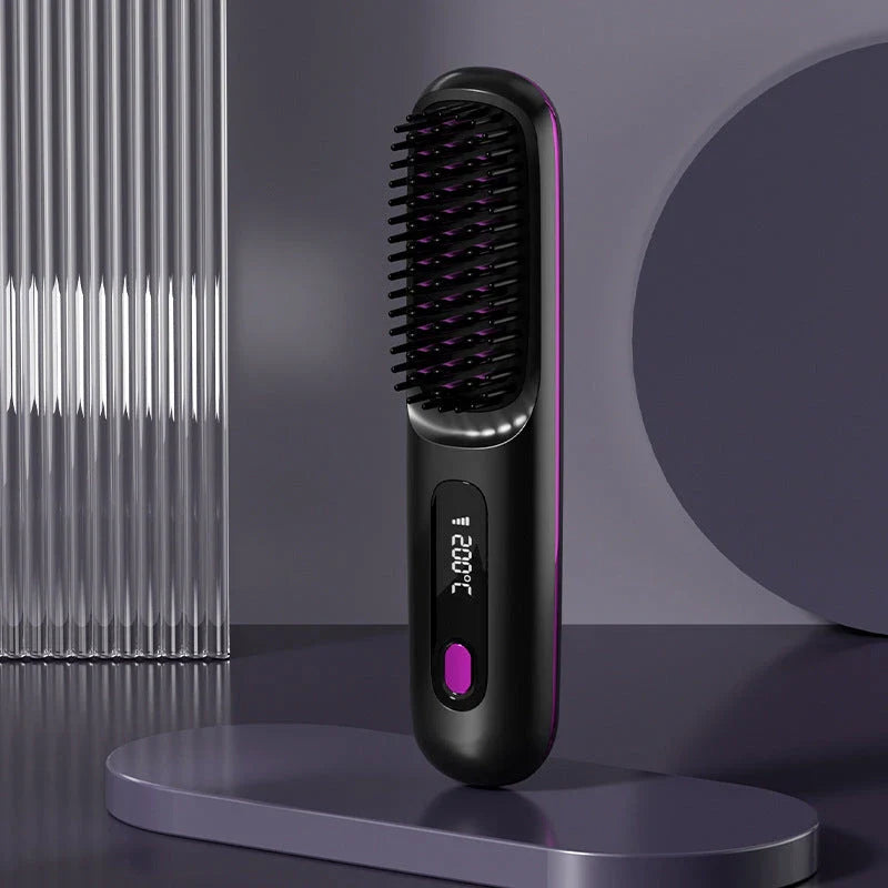 Cordless 2-in-1 Hair Straightener Brush with LCD Display, Offering Versatile Styling on the Go