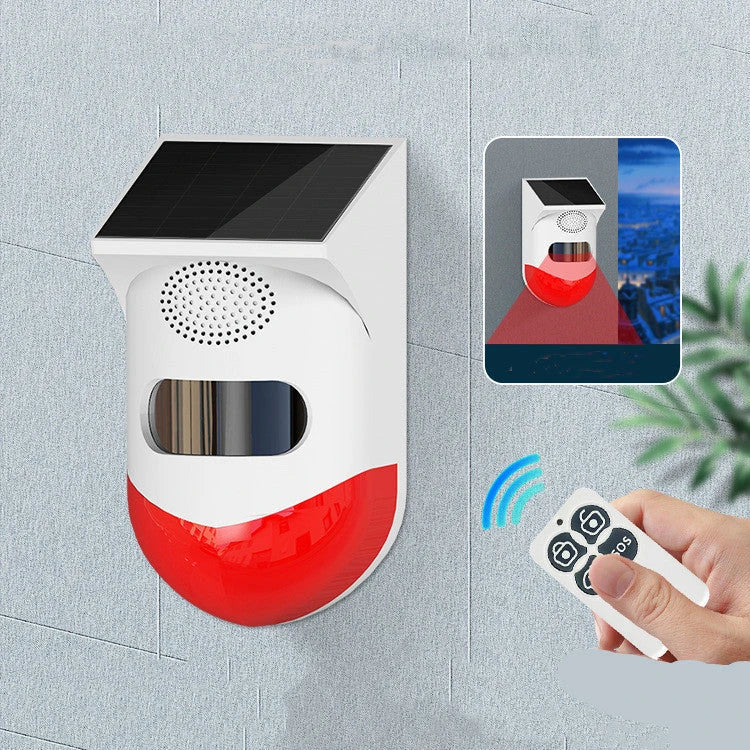 Solar-powered infrared motion-activated alarm with remote control for home and business security