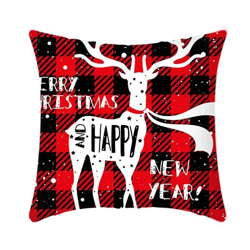 Merry Christmas cushion cover with elk and Santa Claus design in plush fabric