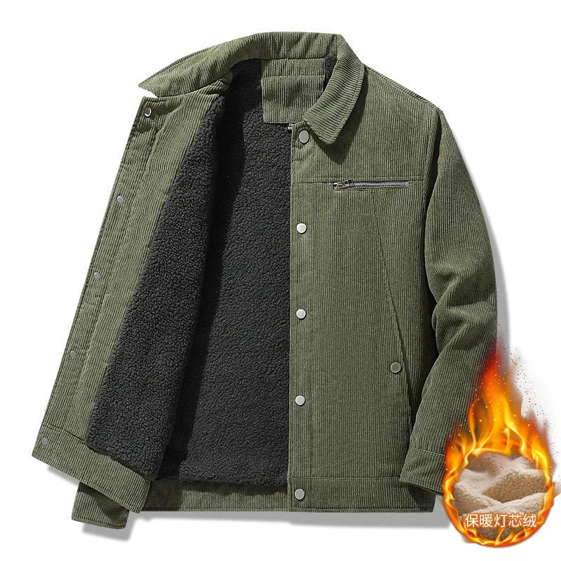 Retro corduroy winter jacket in various colors and sizes, featuring a classic lapel design and warm, cosy fabric.