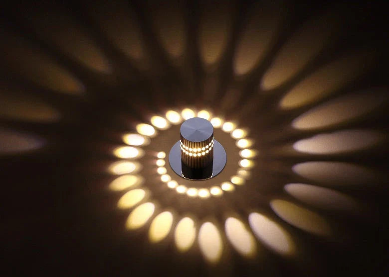 Colorful LED wall lights with a spiral design, featuring a wireless remote control for adjusting the vibrant color-changing display.