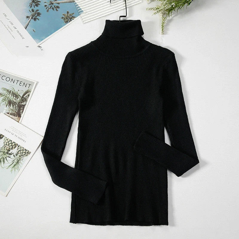 Solid Colour Pit Strip Knit Pullover Turtleneck Sweater in various colours
