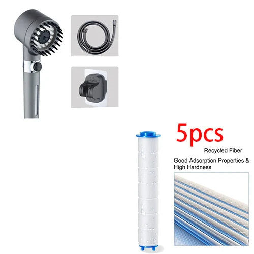 Premium 3-mode high-pressure shower head with detachable filter, made of durable ABS material for a relaxing and refreshing shower experience.