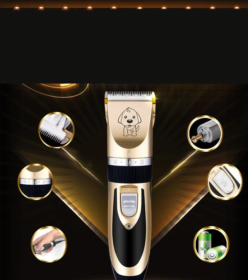 Professional pet grooming clippers with titanium ceramic blades and adjustable settings